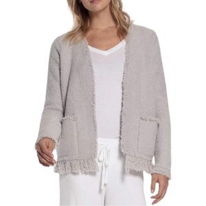 Barefoot Dreams women’s cozychic jacket size L fringe gray